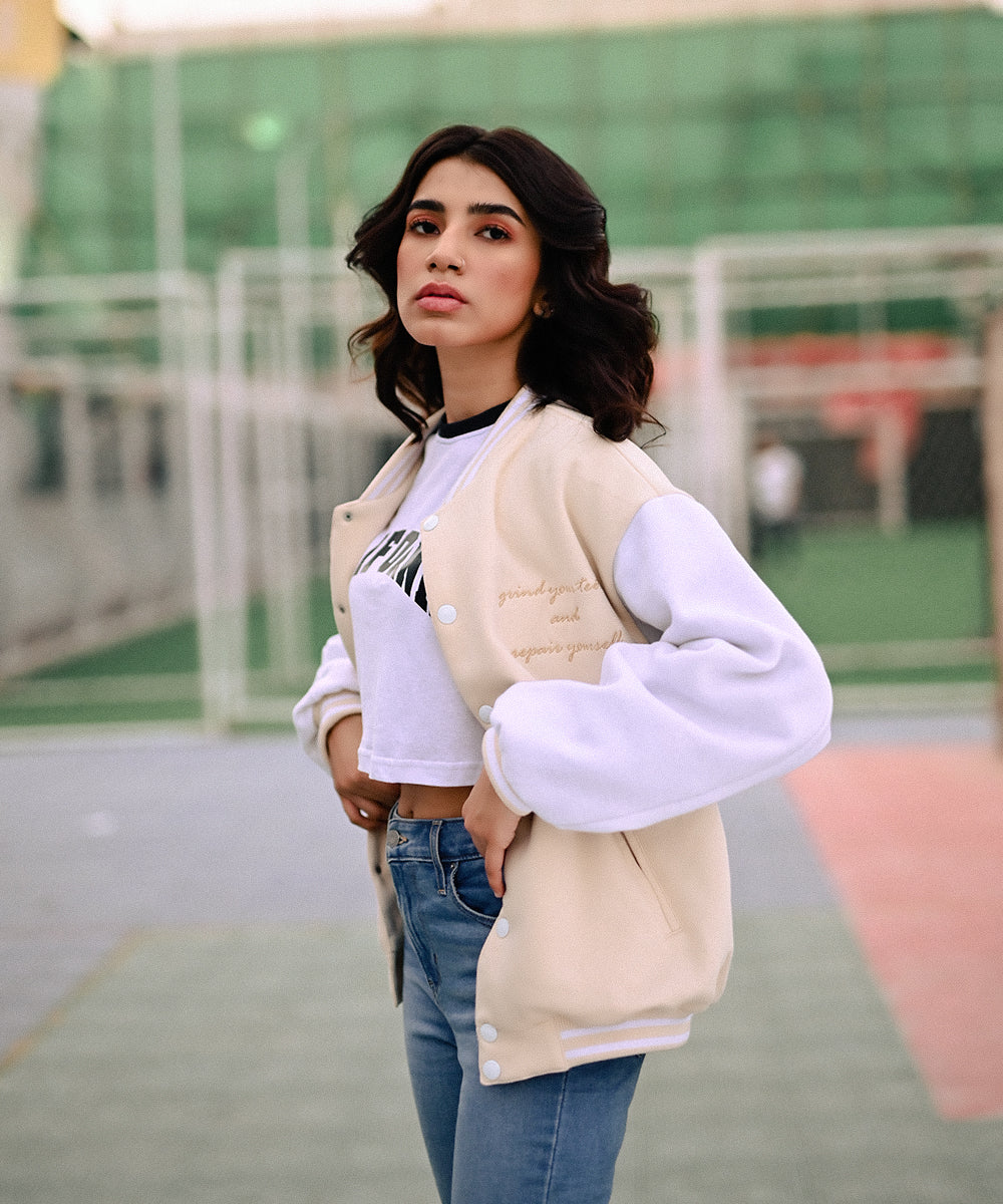 The Wild Beige Evo Jacket | Varsity Jacket | Women | Evo Wardrobe
