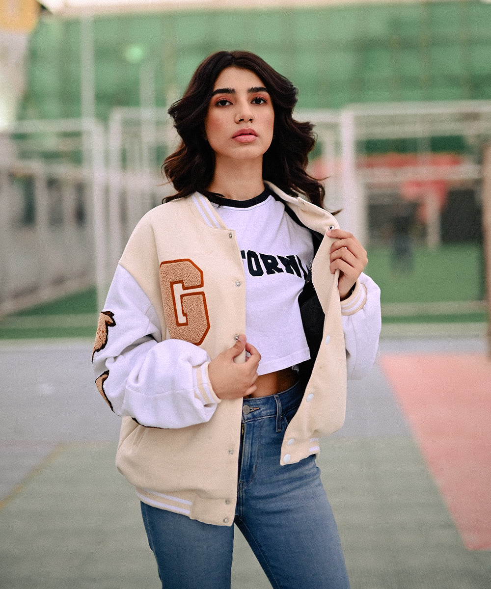The Wild Beige Evo Jacket | Varsity Jacket | Women | Evo Wardrobe