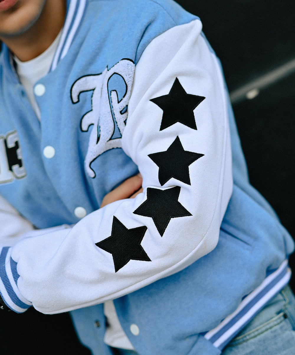 LA Sky Blue Letterman Jacket | Varsity Jackets | Evo Wardrobe | Unisex