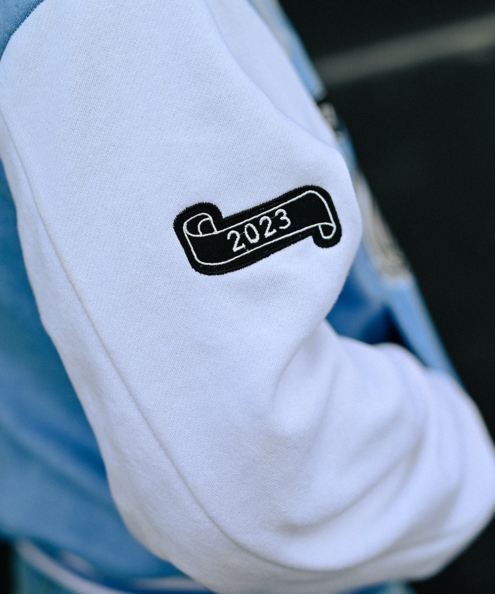 LA Sky Blue Letterman Jacket | Varsity Jackets | Evo Wardrobe | Unisex