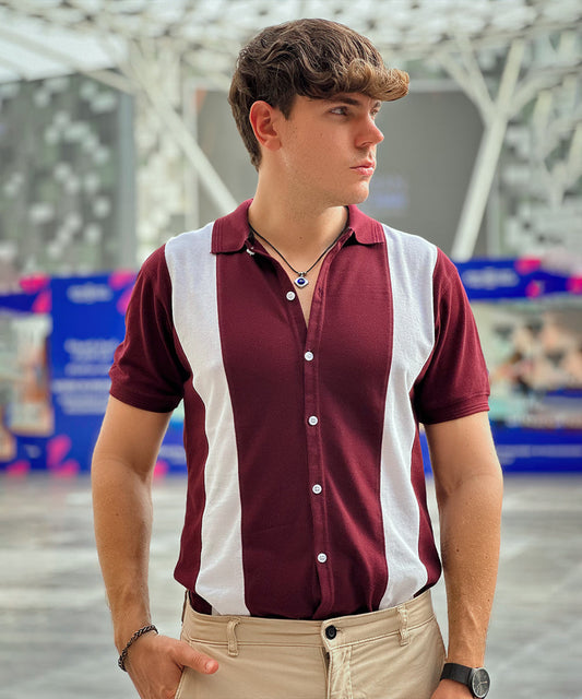 Maroon Reverie Evo Men Maroon and White Button Down Polo