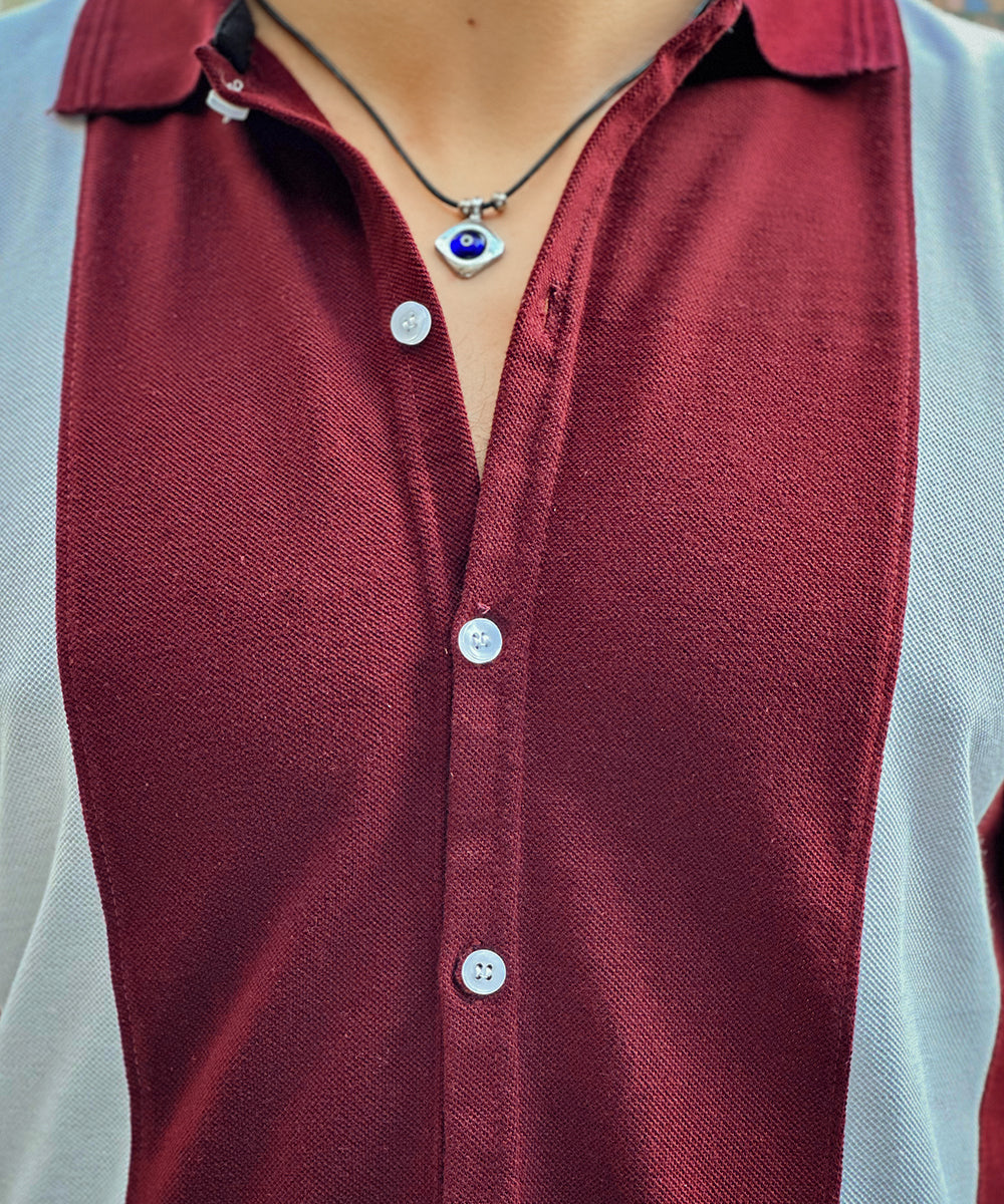Maroon Reverie Evo Men Maroon and White Button Down Polo