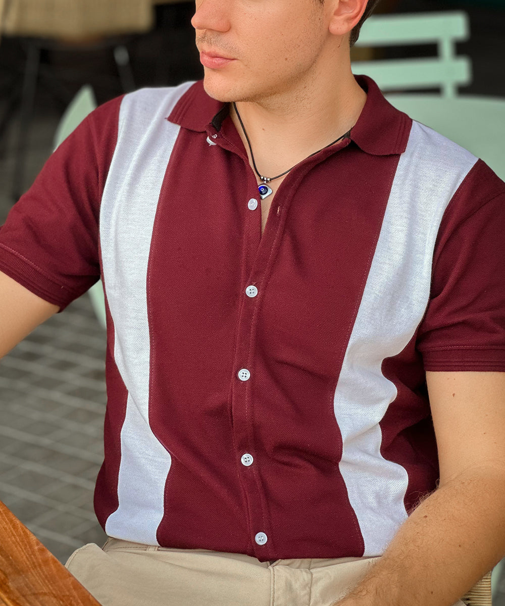 Maroon Reverie Evo Men Maroon and White Button Down Polo