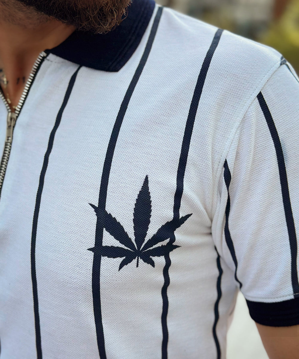 Evo Leafy Stripes Men Zipper Polo