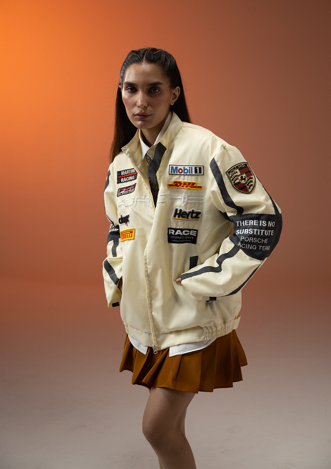 Evo Unisex Apex Racer Beige & Grey Racer Jacket