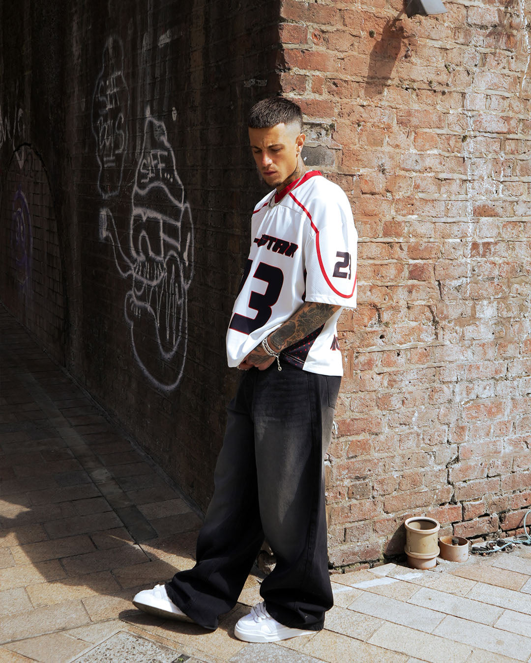 Evo Starborn: Oversized Red & White All-Star Streetwear Jersey