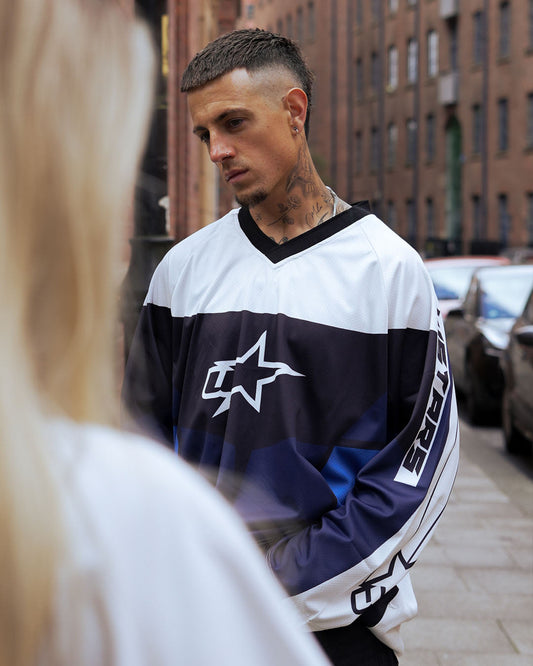 Evo Nova: Oversized Navy & White Streetwear Jersey