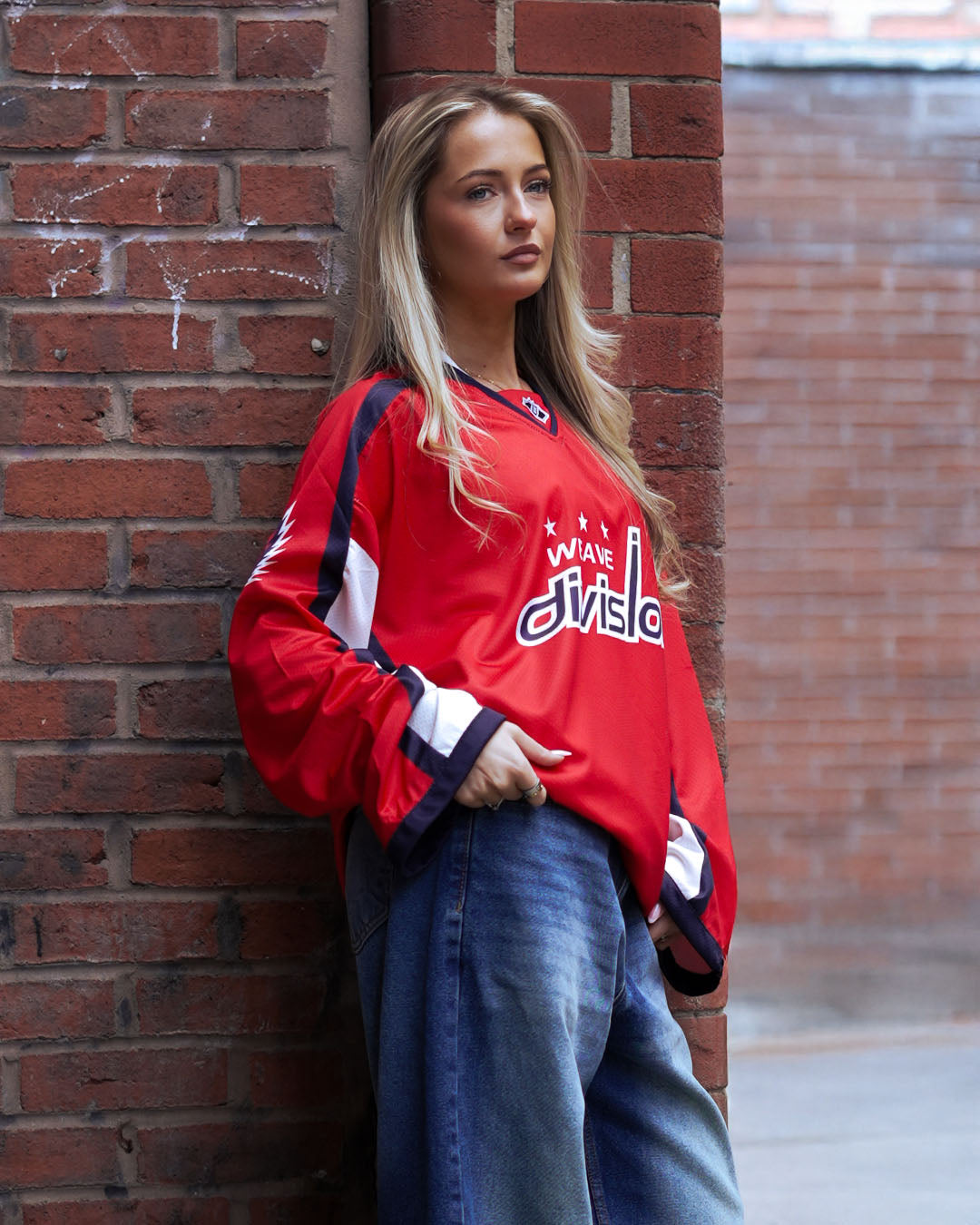 Evo- The Division: Oversized Red & Navy Varsity Streetwear Jersey