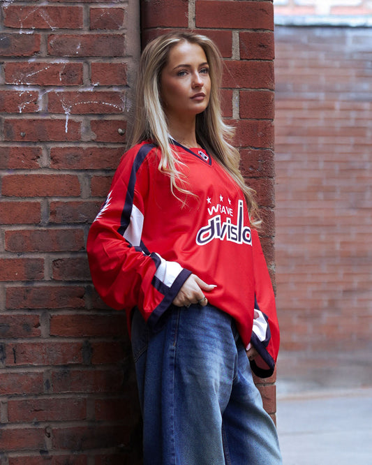 Evo- The Division: Oversized Red & Navy Varsity Streetwear Jersey