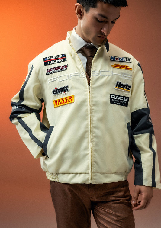 Evo Unisex Apex Racer Beige & Grey Racer Jacket