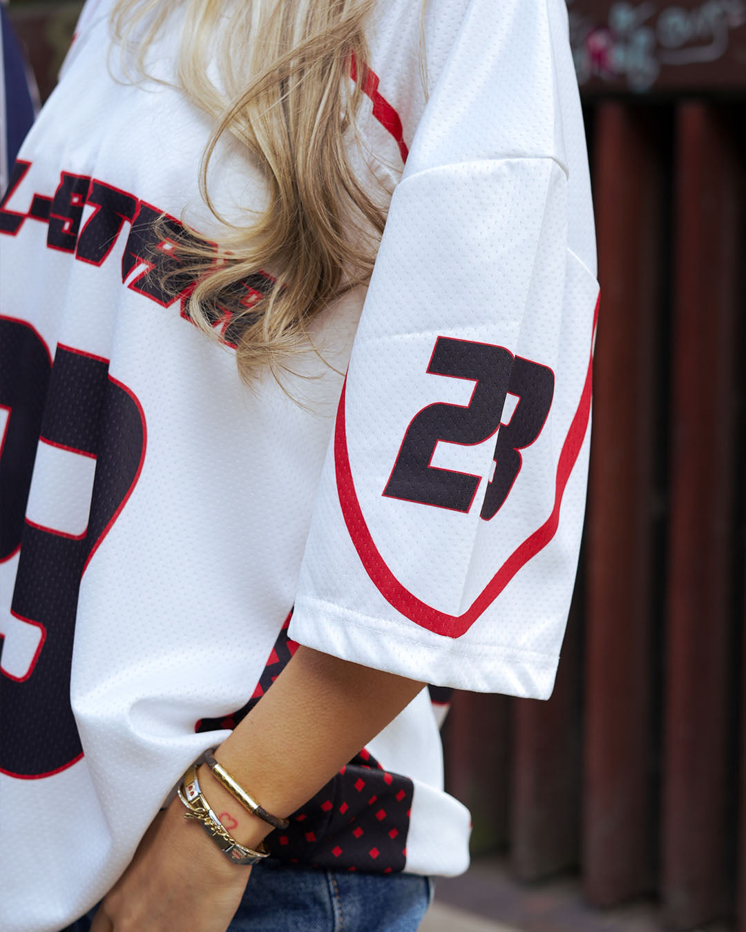 Evo Starborn: Oversized Red & White All-Star Streetwear Jersey