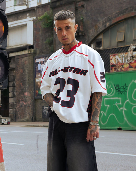 Evo Starborn: Oversized Red & White All-Star Streetwear Jersey