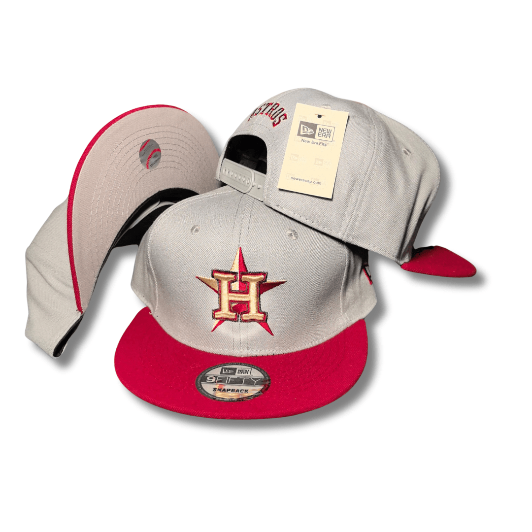 Houston Astros Grey and Red with Embroidered Logo – Snapback Cap