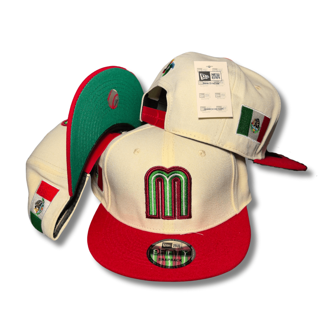 Mexico Baseball Cap Letter M with Embroidered 9FIFTY Flag Flat Brim - Snapback Cap