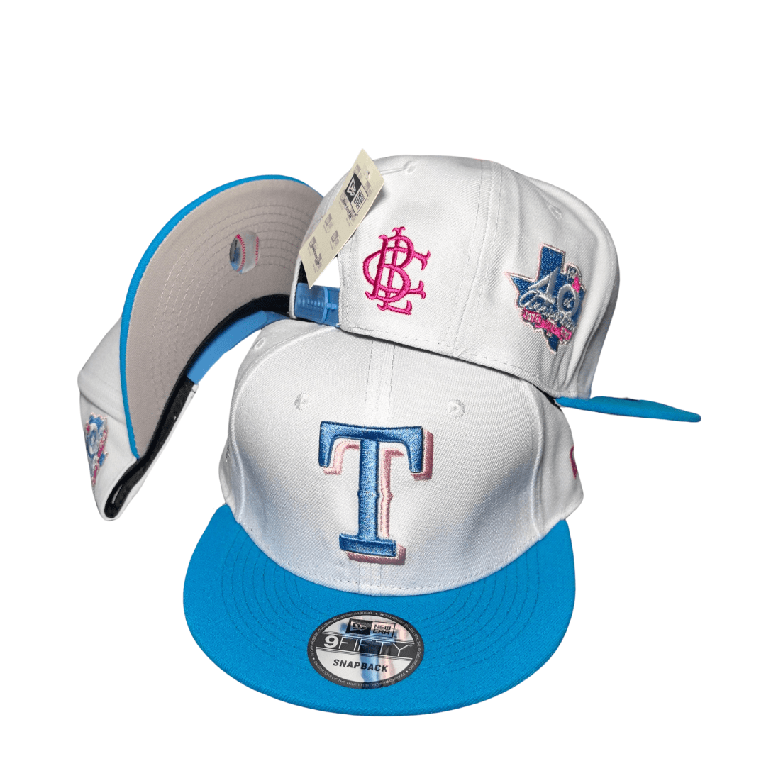 Texas Rangers White and Blue with Embroidered Logo and Side Patches – Snapback Cap