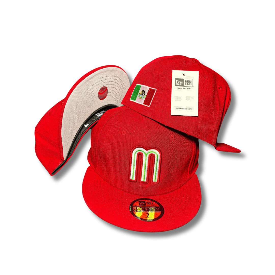 Mexico National Team Red New Era 59FIFTY Fitted Hat with Flag Patch - Fitted Cap