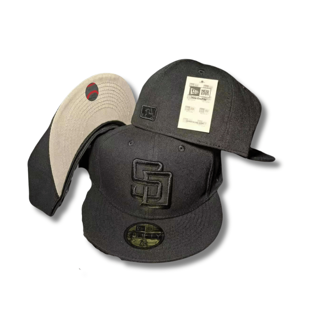 San Diego Padres MLB Hat with Blackout Embroidery and Gray Underbrim - Fitted Cap