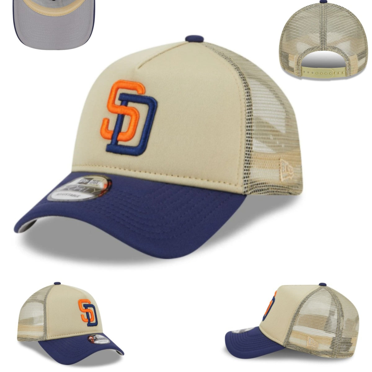 San Diego Padres Trucker Cap with Mesh Back – Beige and Navy