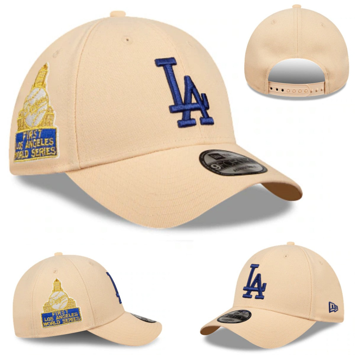 Beige Snapback Cap with Blue LA Logo and First Los Angeles World Series Patch