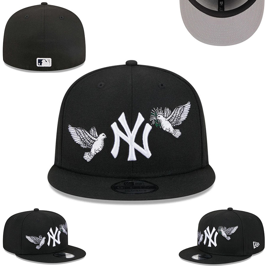 New York Yankees Black Fitted Cap with Embroidered Dove Details