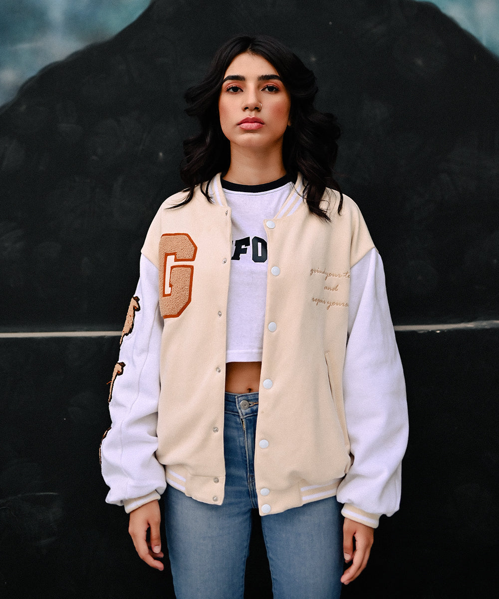 The Wild Beige Evo Jacket | Varsity Jacket | Women | Evo Wardrobe