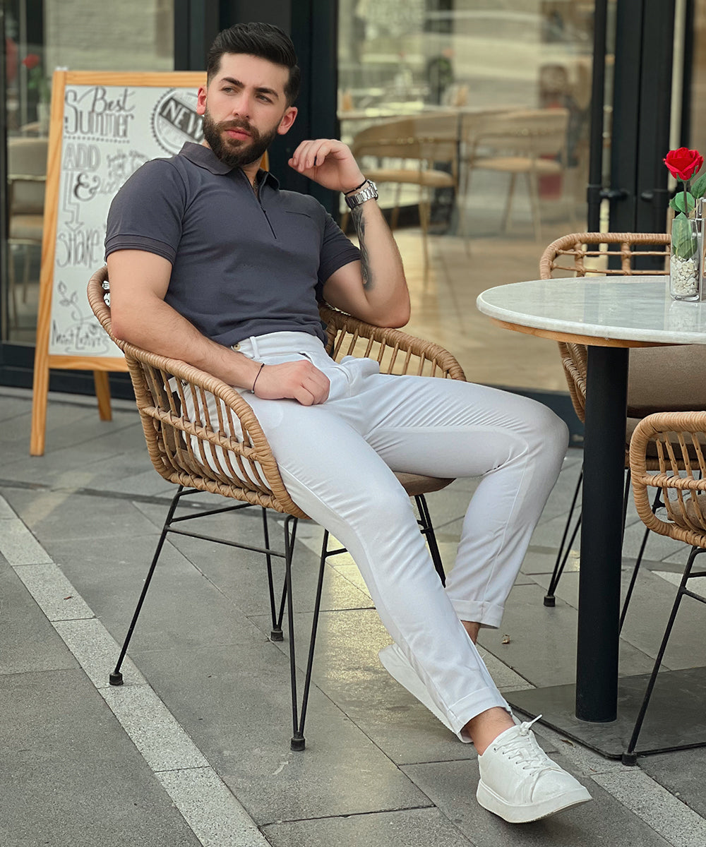 Sleek Silver Evo Men Grey Polo Effortless Style with Bone Pocket
