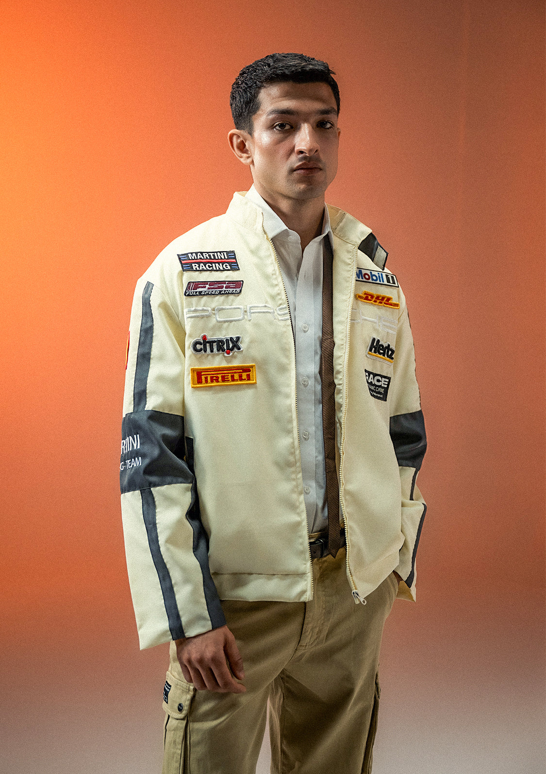 Evo Unisex Apex Racer Beige & Grey Racer Jacket